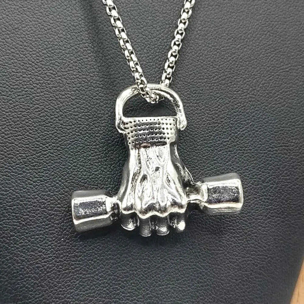 Stainless Dumbbell Workout Necklace Exercise Fitness Bodybuilding Birthday Gift